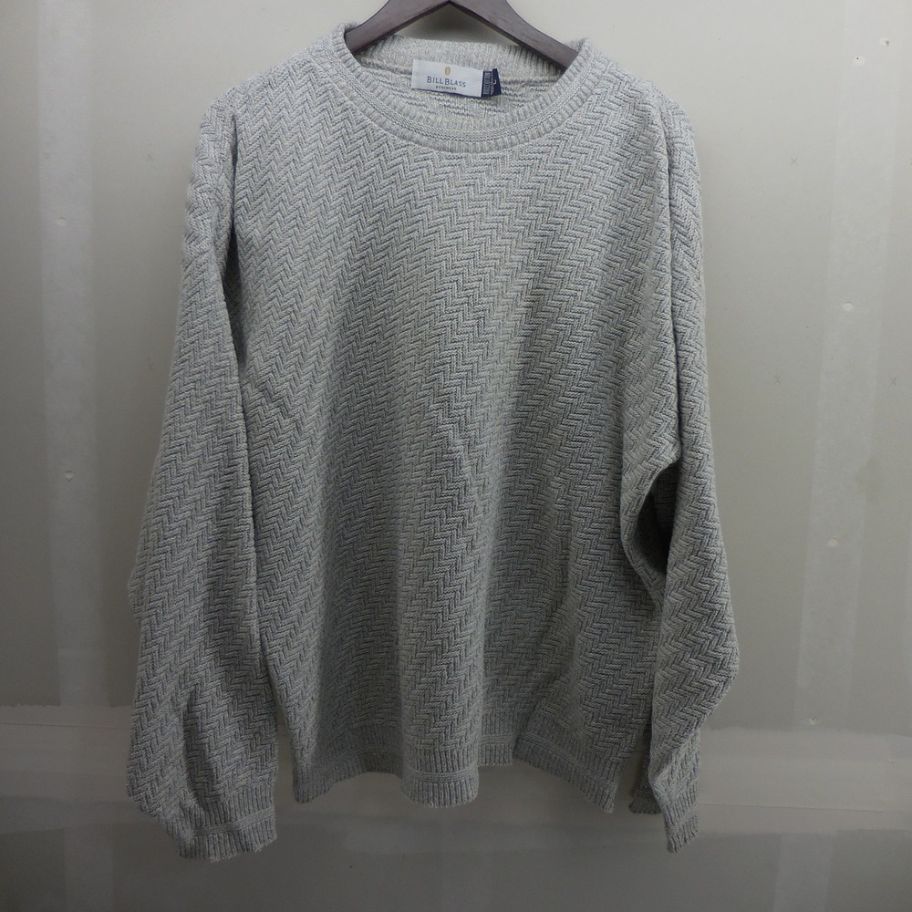 Bill Blass Menswear Gray‎ Chevron Knit Cotton Sweater Mens Large Made in USA